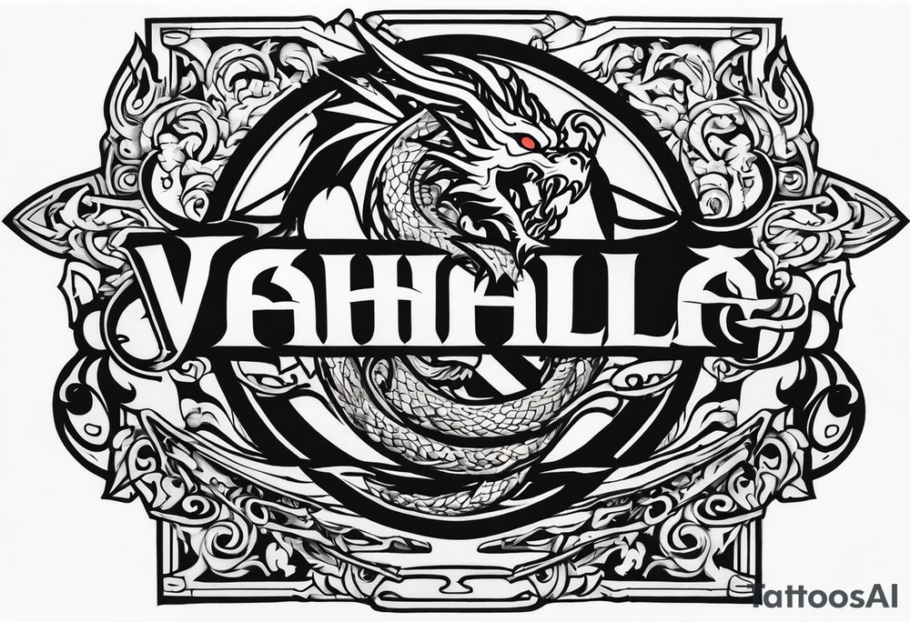 Valhalla sword shield dragon axe tattoo idea