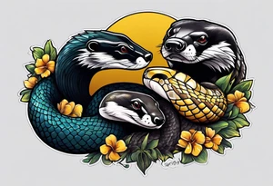 Three headed snake and honey badger tattoo idea