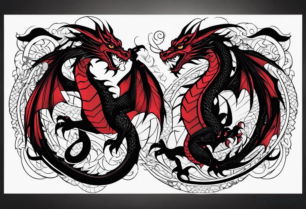 Red and black dragons tattoo idea