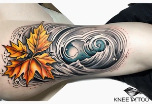 Knee tattoo in fall colors with water flow washes tattoo idea