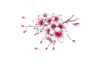 delicate cherry blossoms swirling in spring breeze with petals tattoo idea