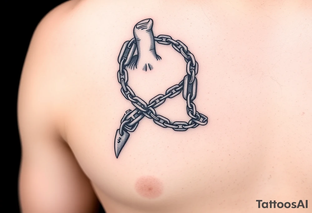 Chains wrapped on thumb and pointer finger connecting together tattoo idea