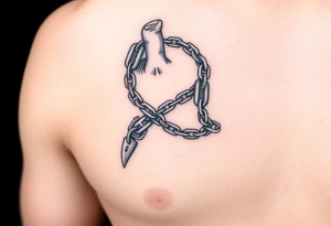 Chains wrapped on thumb and pointer finger connecting together tattoo idea