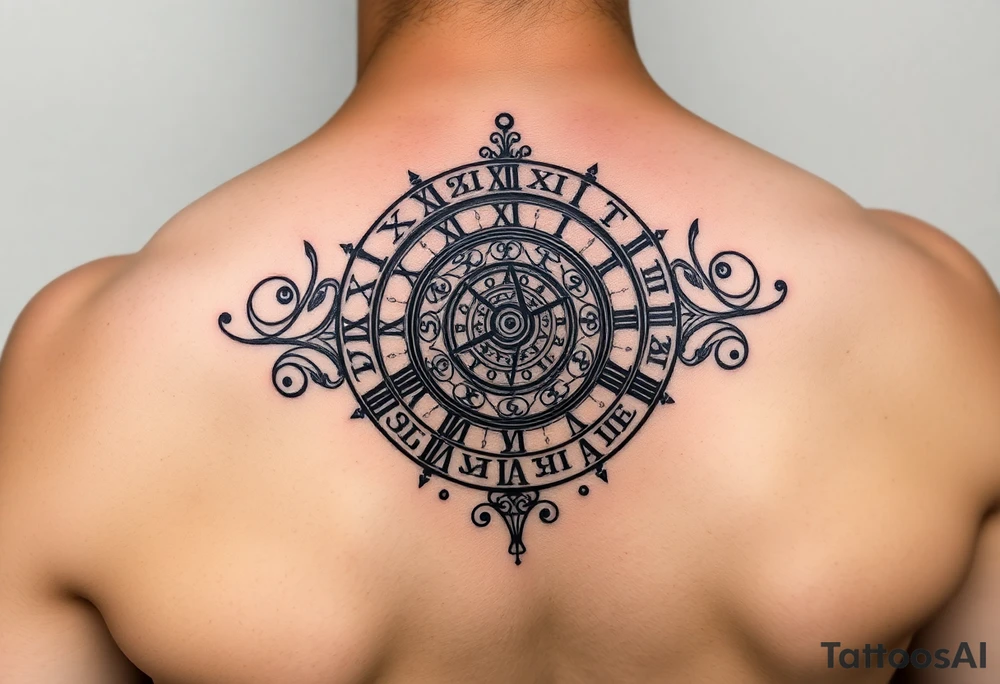 vintage roman numerals within ornate clockwork mechanism tattoo idea
