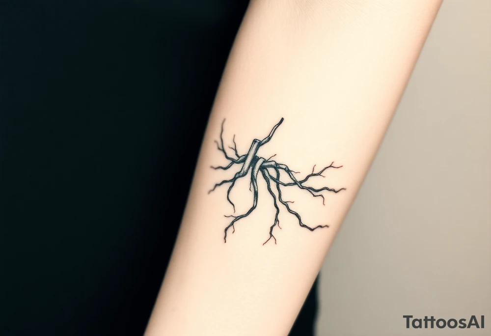 wide System of pipes that transitions and transforms outwards of sides and end into thick, widespread 
veins of forearm tattoo idea