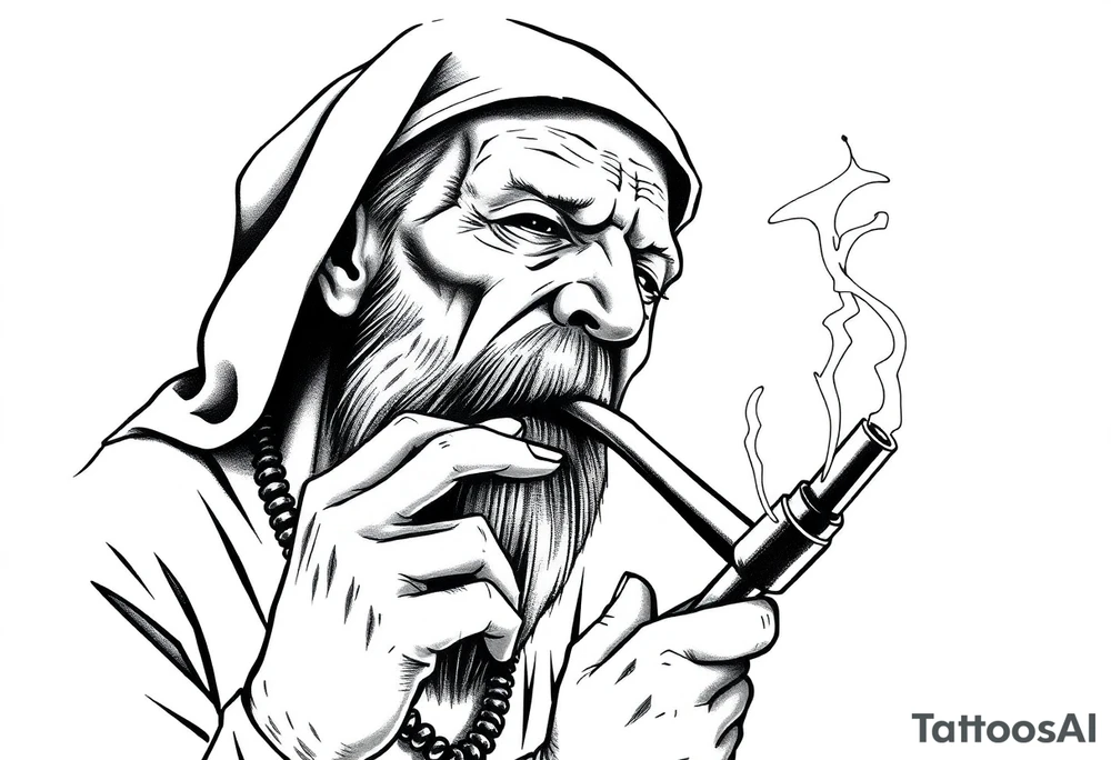 Simple American traditional style pope smoking meth out of pipe tattoo idea