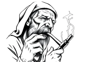 Simple American traditional style pope smoking meth out of pipe tattoo idea
