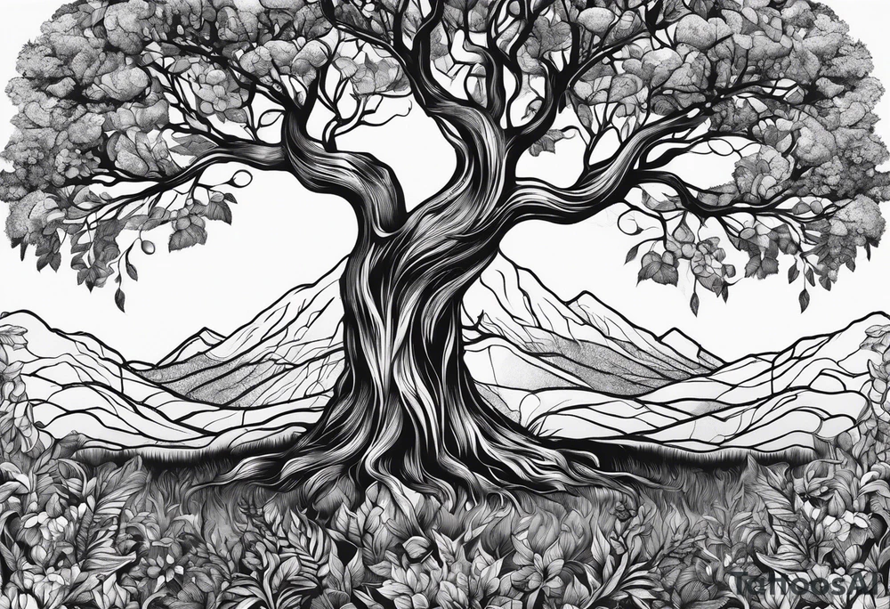 tree in the shape of a hand tattoo idea