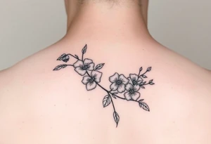 fine line sweet pea vine with larkspur and violet tattoo idea