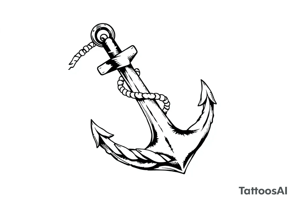 weathered anchor wrapped in nautical rope with sea waves tattoo idea