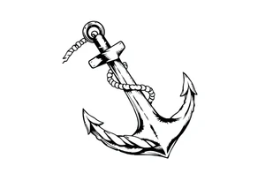 weathered anchor wrapped in nautical rope with sea waves tattoo idea