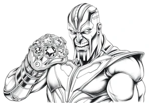 thanos with infinity gaulet filled with infinity stones fighting avengers tattoo idea