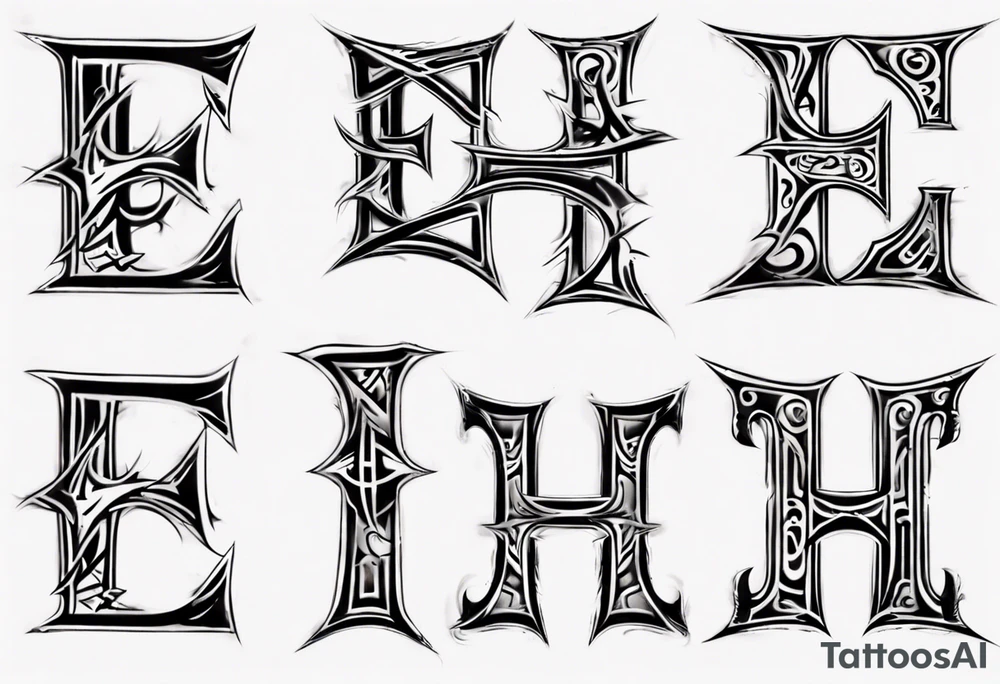 combine the letters E and H with tribal pattern tattoo idea