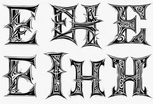 combine the letters E and H with tribal pattern tattoo idea