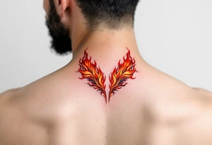 Matching red and orange flame tattoo on each shoulders. tattoo idea