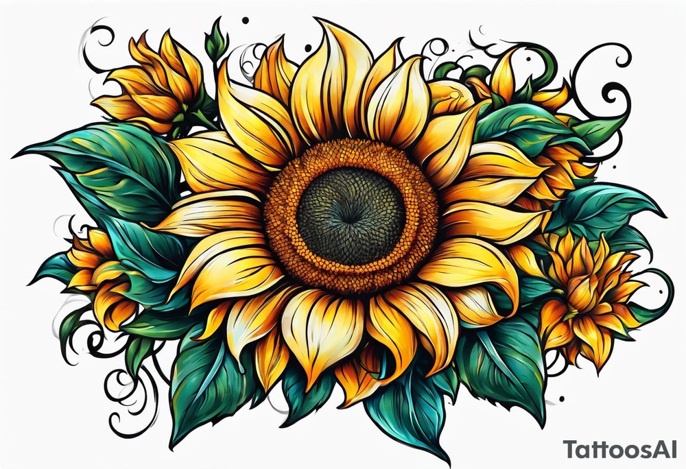 Flower fire an a sunflower tattoo idea