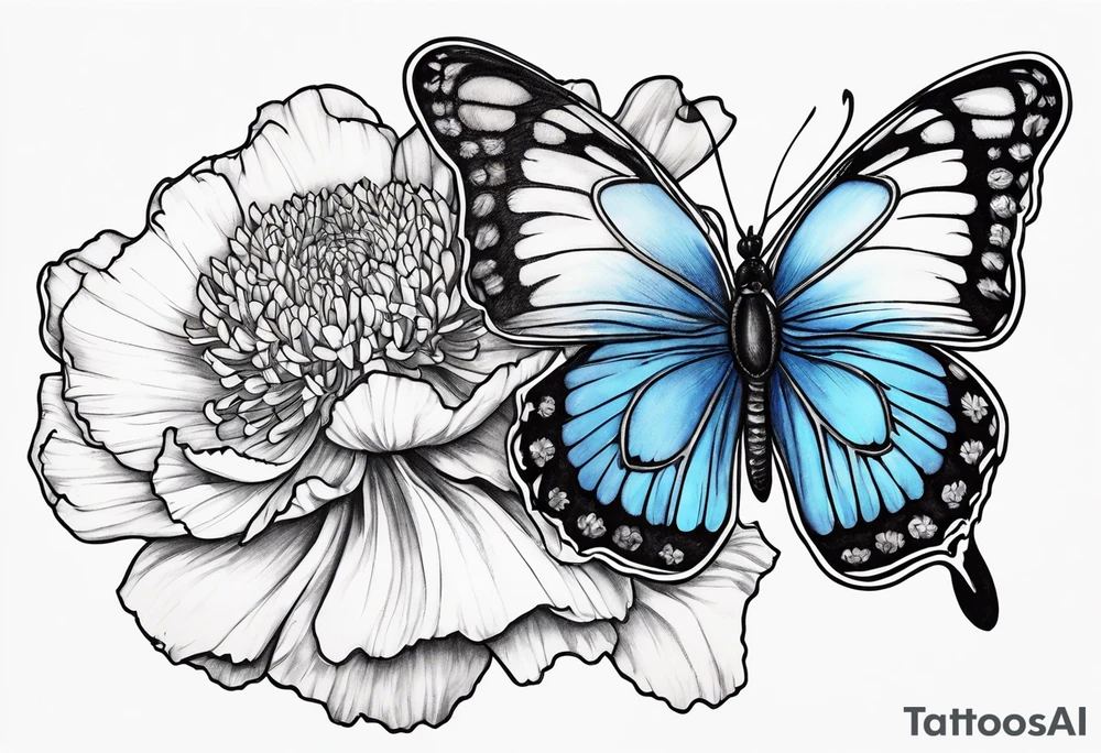 Moon carnation blue butterfly tattoo idea