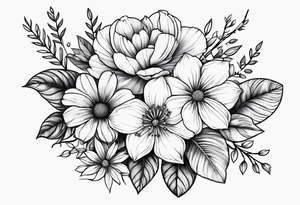 Flower bouquet with 5 flowers tattoo idea
