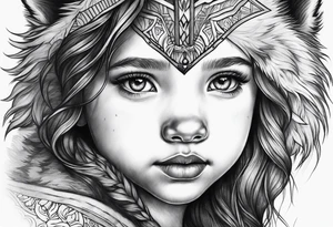 Half girl toddler face half wolf face tattoo idea