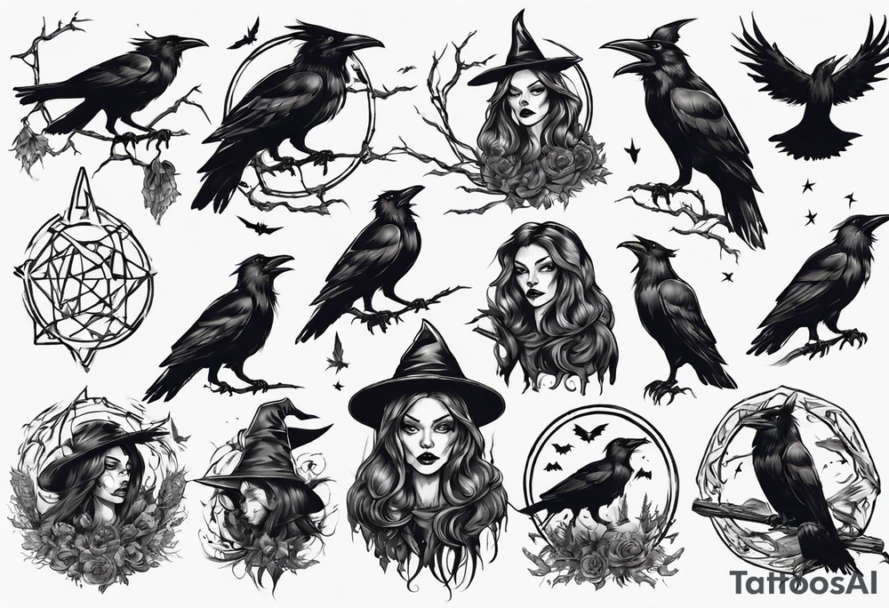 witch with crows tattoo idea