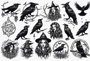 witch with crows tattoo idea