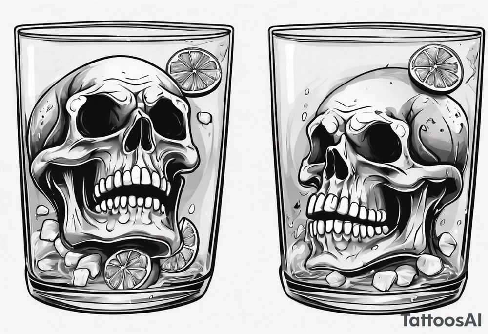 A scull inside the glass with alcohol and piece of lime tattoo idea