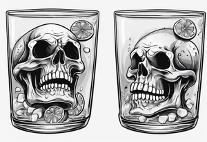 A scull inside the glass with alcohol and piece of lime tattoo idea