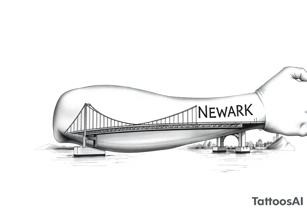 A bridge over water with two cities on the side. The city signs on the side of the bridge. East Palo Alto on the left and Newark on the right tattoo idea