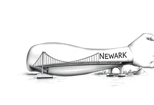 A bridge over water with two cities on the side. The city signs on the side of the bridge. East Palo Alto on the left and Newark on the right tattoo idea