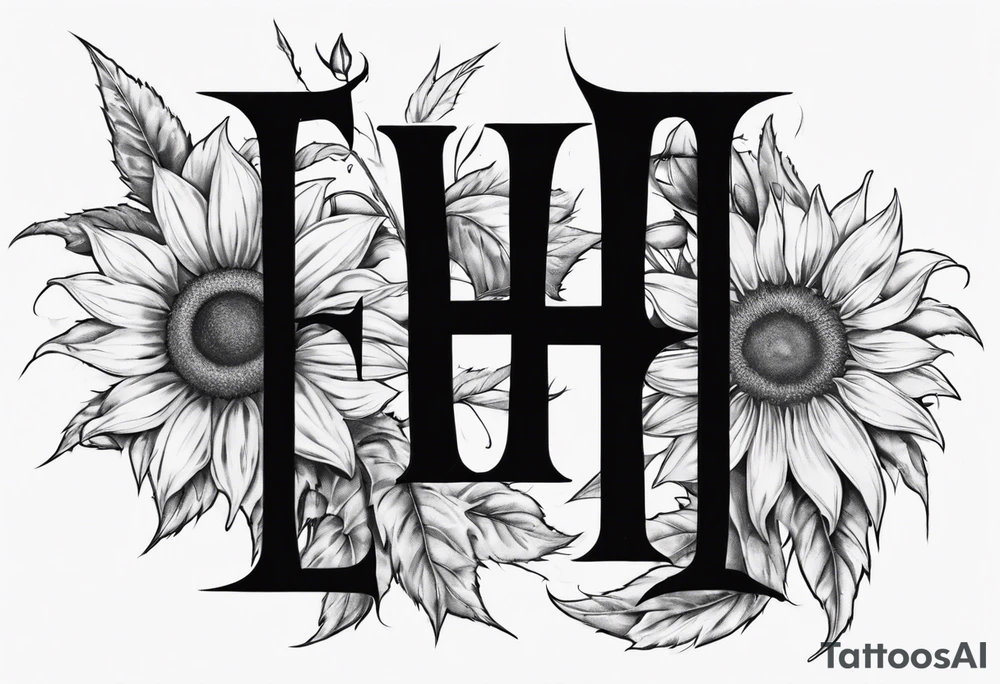 Tattoo combining the letters E and H with a sunflower image tattoo idea