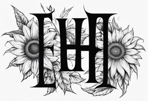 Tattoo combining the letters E and H with a sunflower image tattoo idea