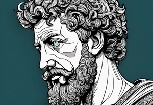 Marcus Aurelius looking toward the observer in a 45 degree angle, with only half his face shown tattoo idea