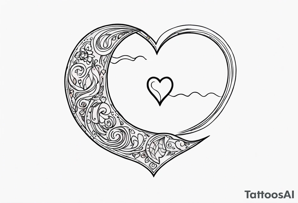 Crescent moon with a love heart inside tattoo idea