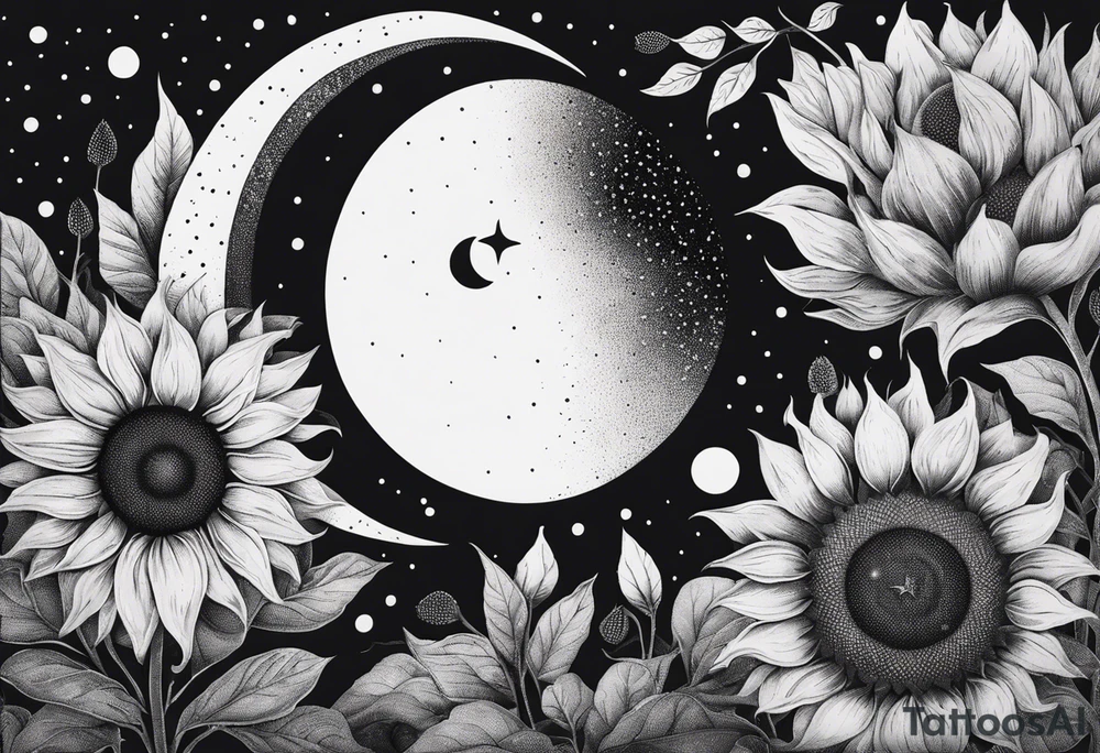 Sunflowers sun and moon tattoo idea