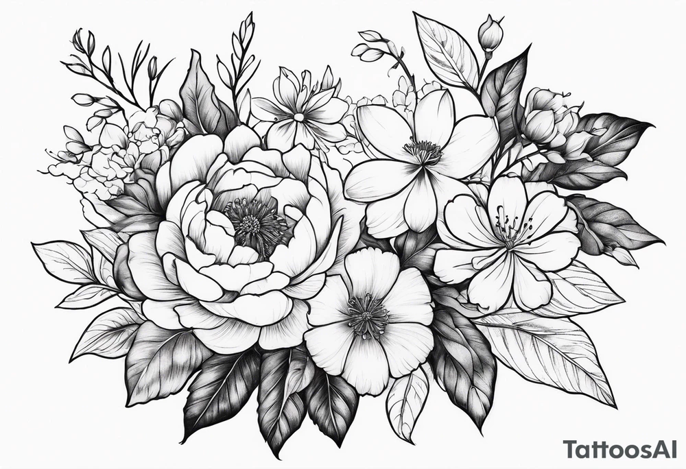 August, April & December Birth Flower Bouquet tattoo idea