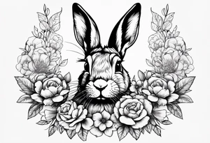 Rabbit head with flowers around it tattoo idea