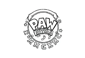 Paw Patrol Badge with footprints chasing letters KMC around the outside staggered tattoo idea