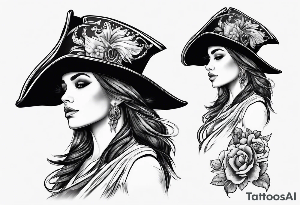 Side profile pirate girl tattoo idea