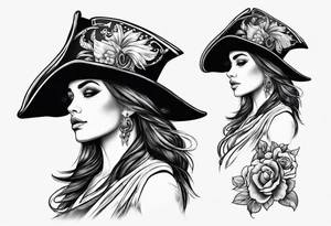 Side profile pirate girl tattoo idea