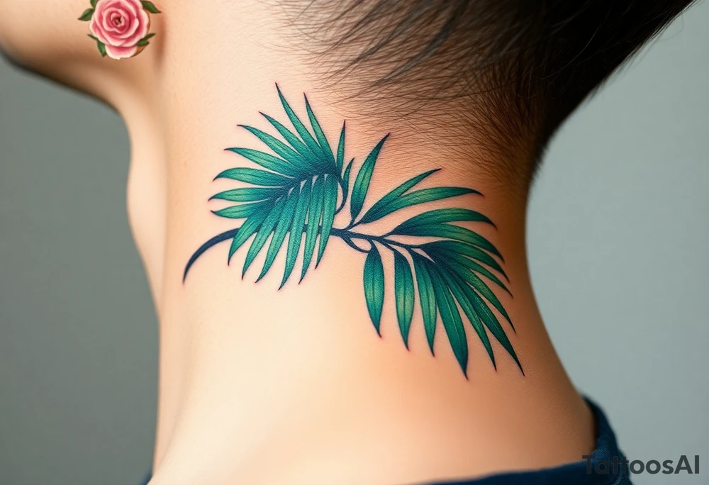 large palm leaves twisted following line side neck tattoo tattoo idea