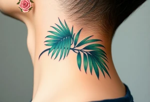 large palm leaves twisted following line side neck tattoo tattoo idea