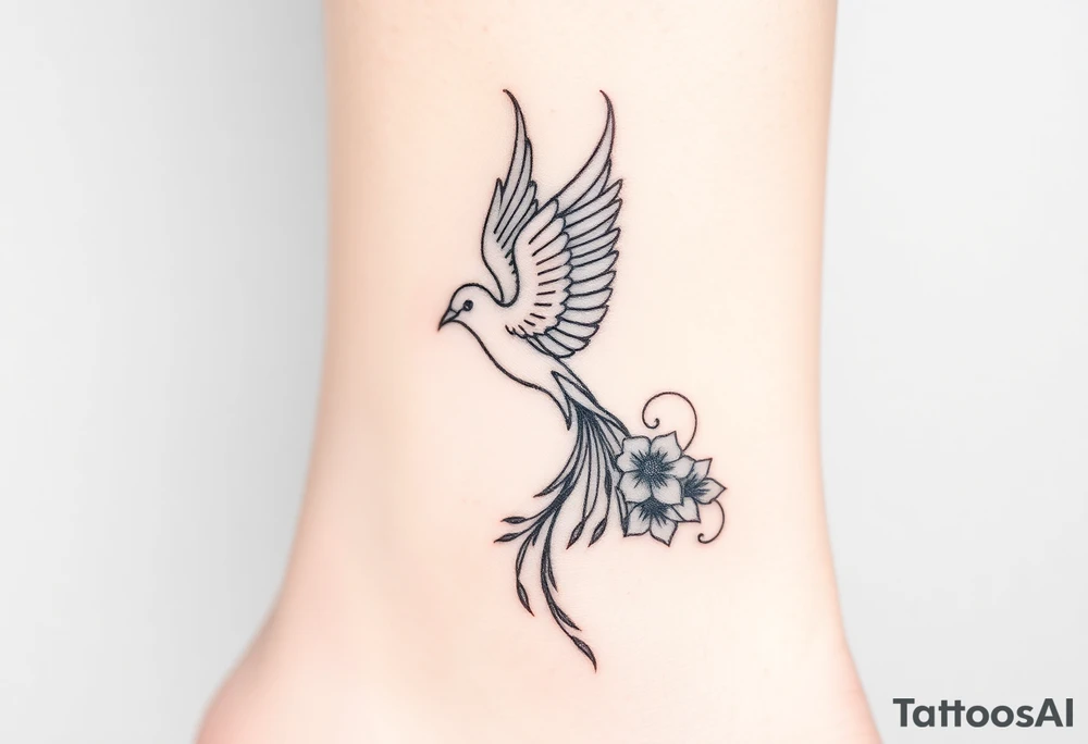 a delicate phoenix, with some flowers tattoo idea