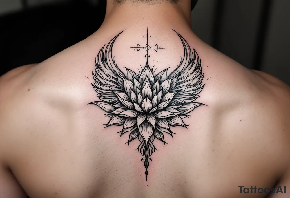 Fine thin lines very small minimalist tattoo combo of phenix and lotus tattoo idea