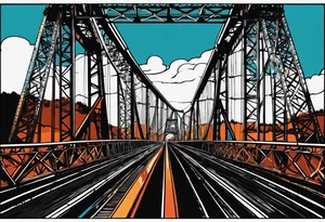 70's poster art, pop art, simple, view from under steel truss cantilever bridge tattoo idea