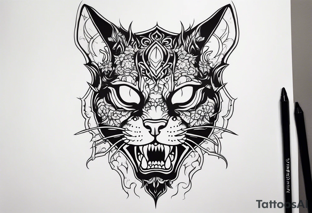 Um gato zombie demonio tattoo idea