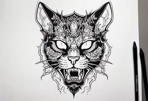 Um gato zombie demonio tattoo idea