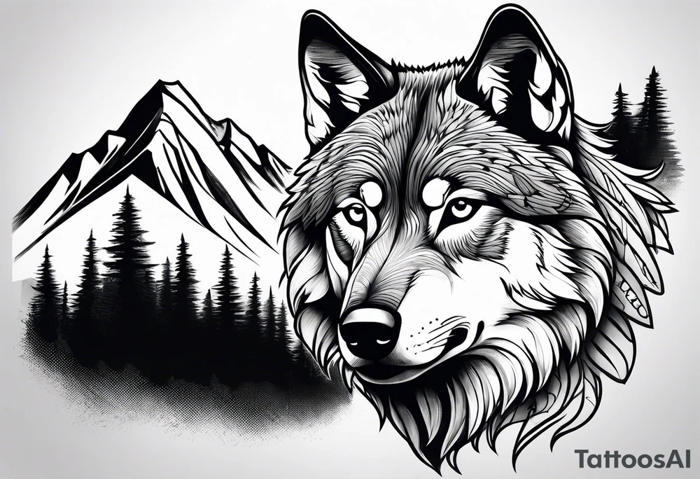 Mountains, wolf eyes underneath tattoo idea