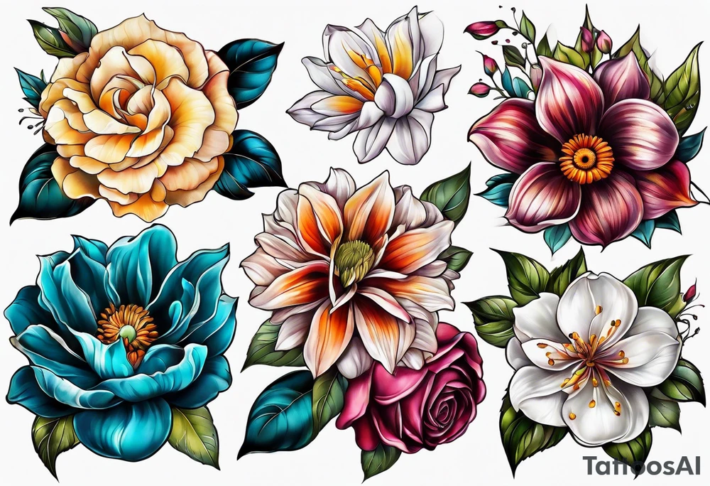 Extremely hyper realistic flowers tattoo idea