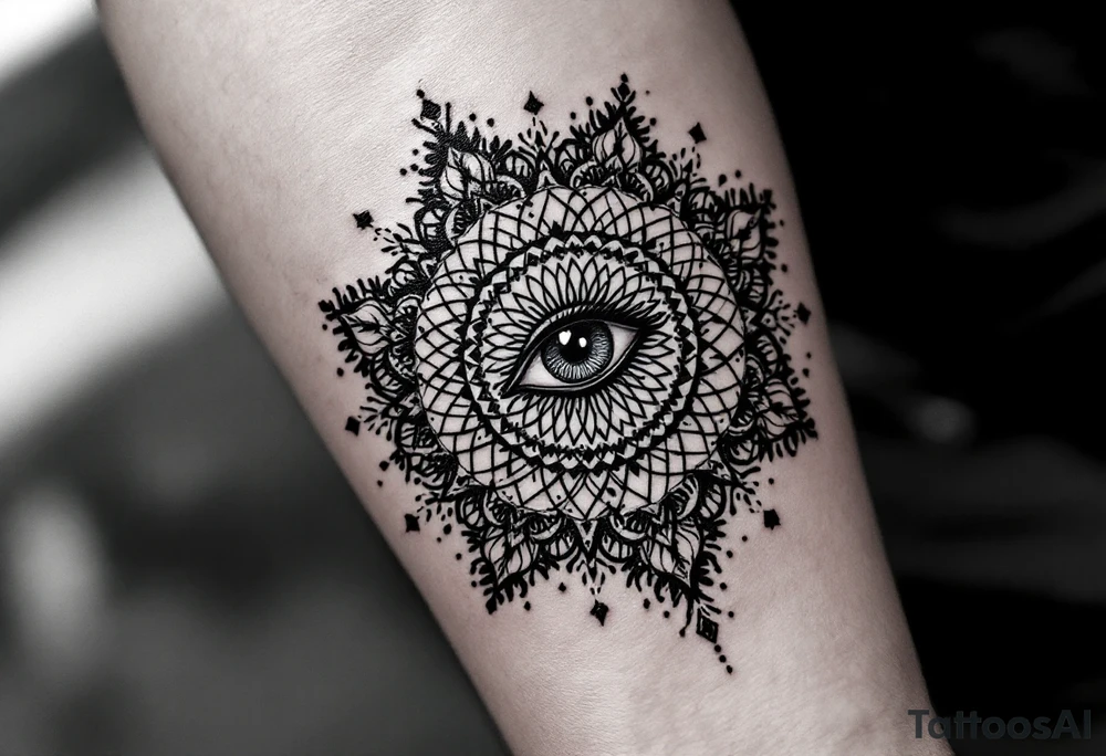 mandala with eye in the middle tattoo idea