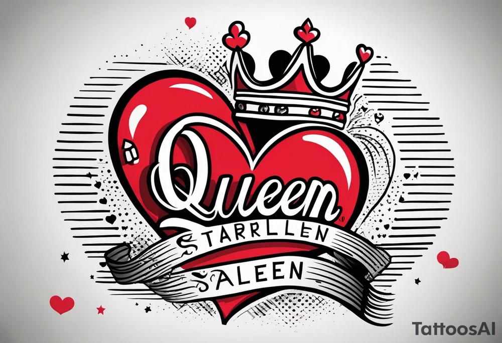 queen of hearts -on forearm - with text saying "queen starleen" tattoo idea